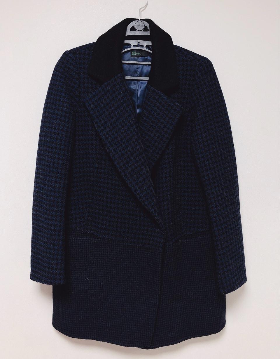 (F) 베네통 울 90% 하운드 체크 반코트