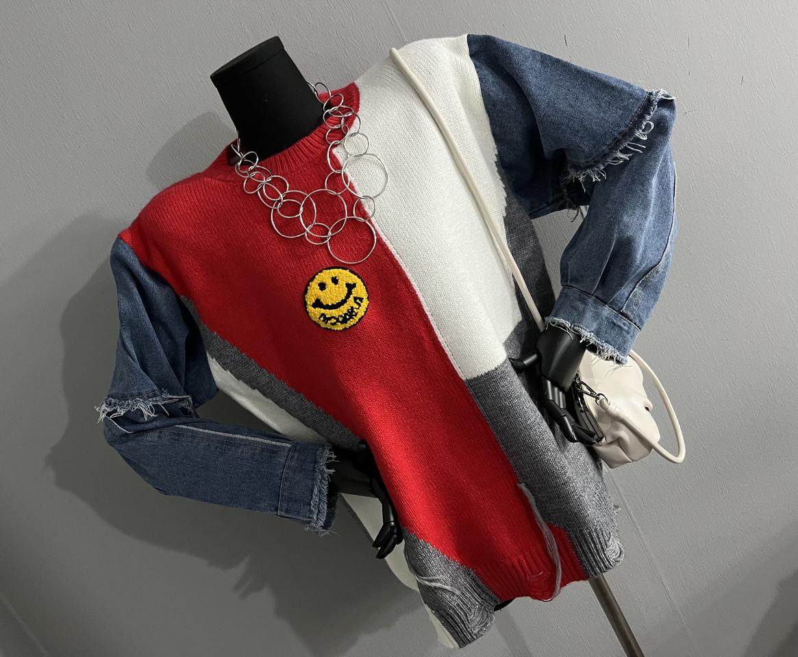 스마일청콤비니트/배색니트/빈티지니트/루즈핏니트