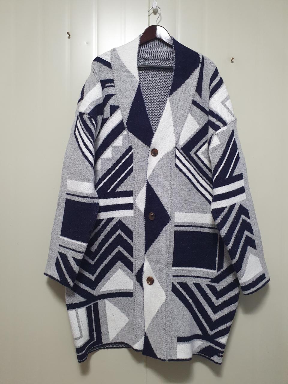 특가새)기하학패턴 니트 롱 가디건.니트 코트.