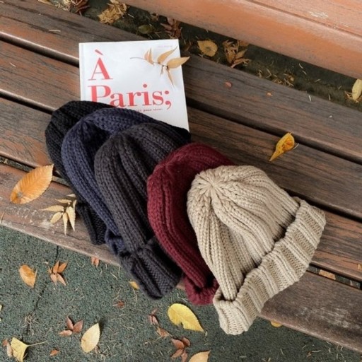 새상품) 슬로우앤드 모리 니트 골지 비니 (와인버건디, 베이지)