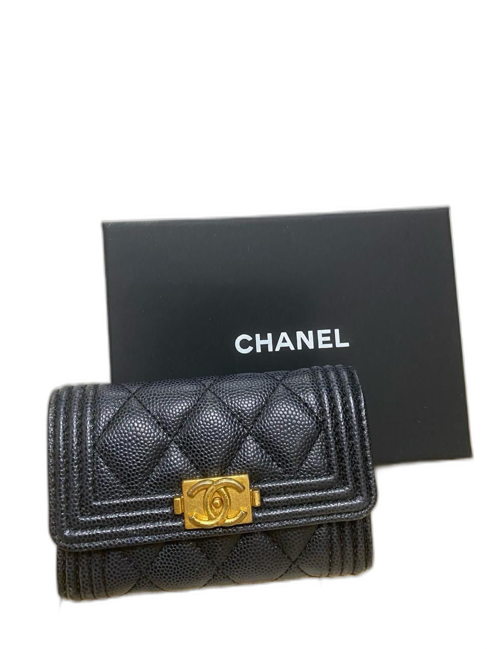 샤넬 보이 플랩 똑딱이 카드지갑 캐비어 빈티지 금장