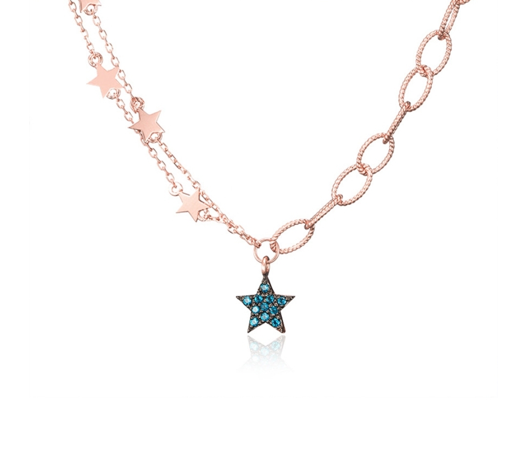 14k 로즈골드 청큐 별 두 줄 목걸이(1.256돈)
