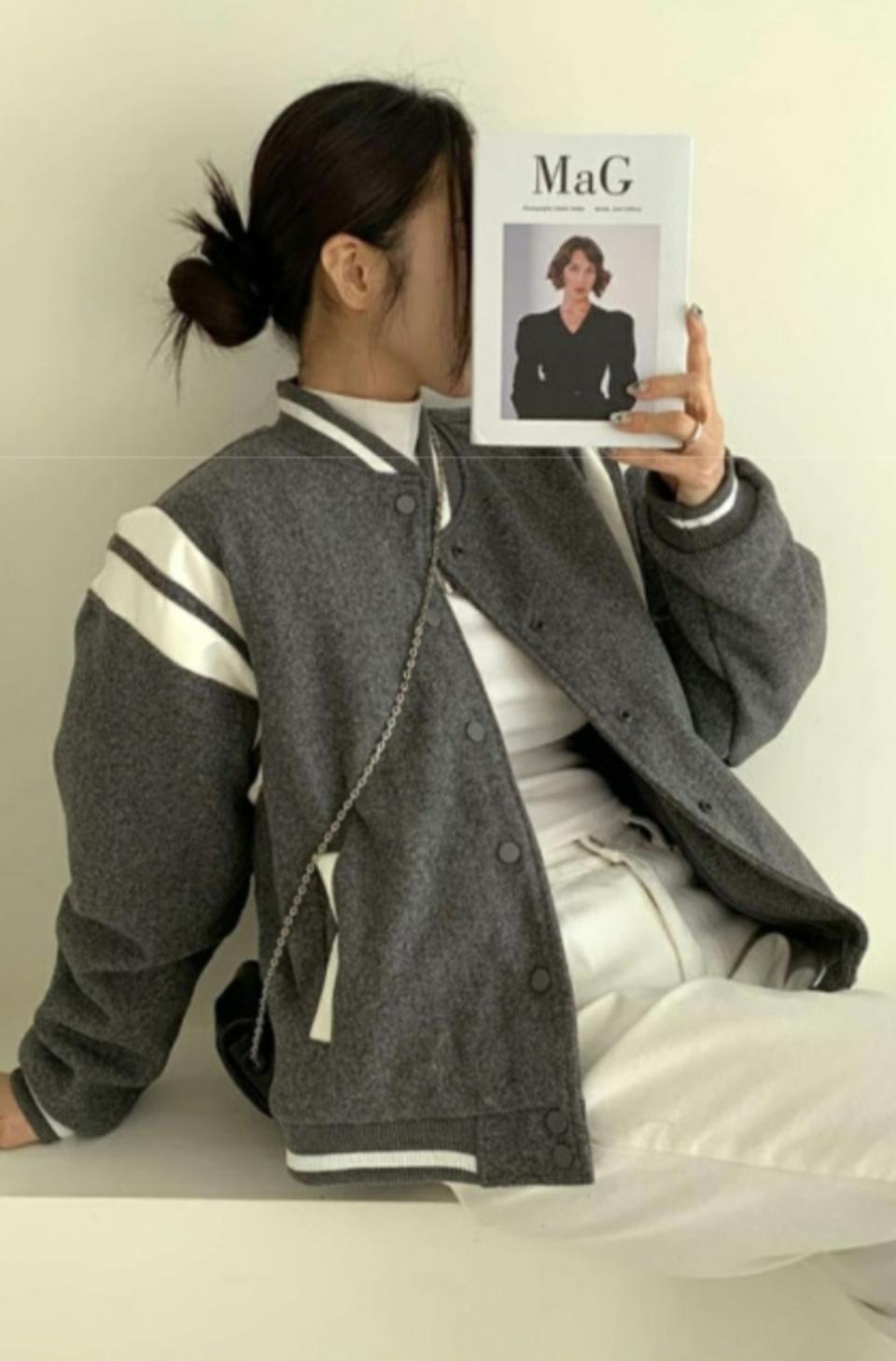 ❤레더배색 바시티자켓 항공점퍼