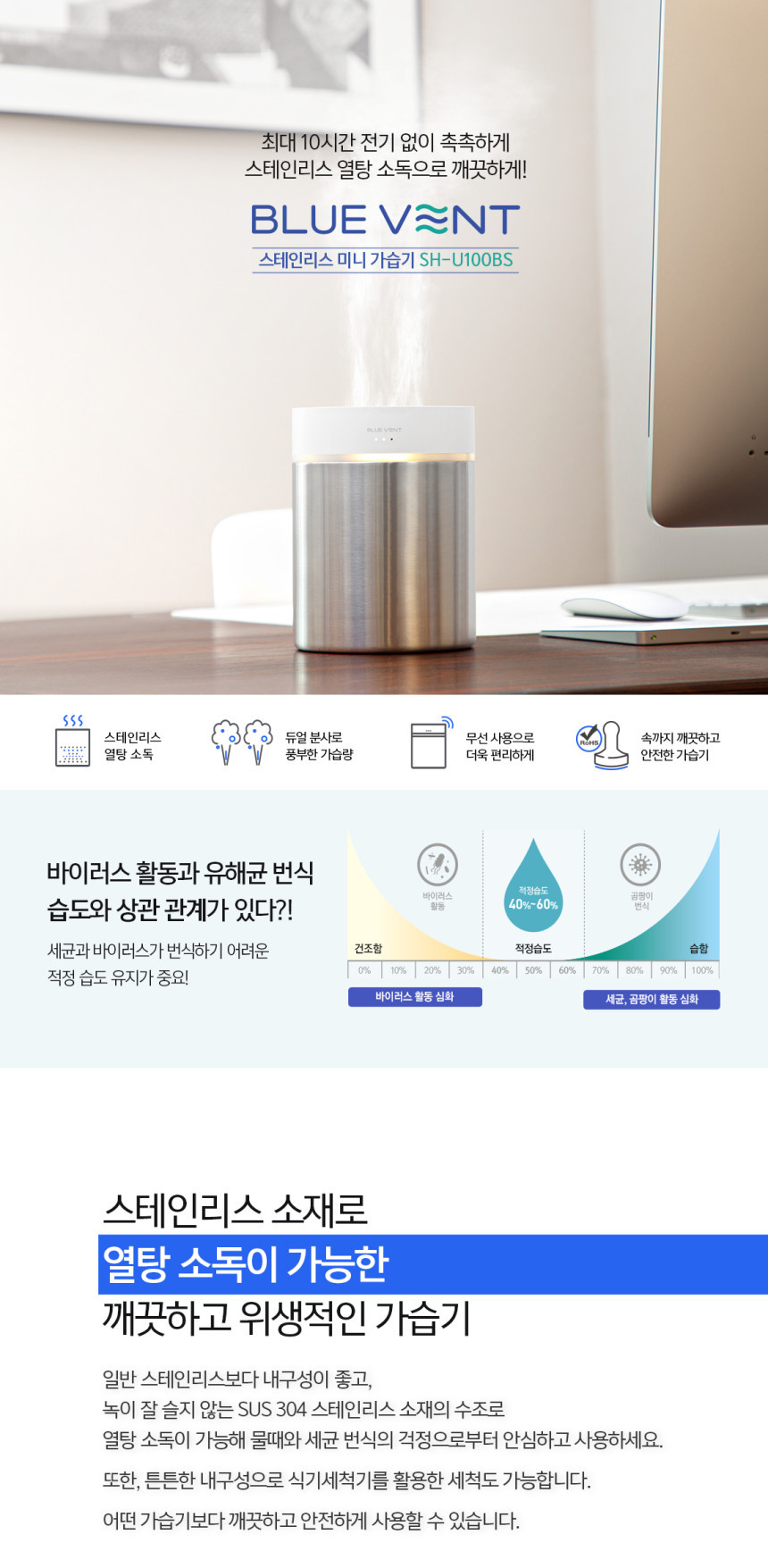 아이나비 블루벤트 무선 미니가습기(SH-U100BS ) 팝니다.