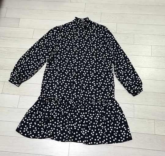 프릴넥 하트 원피스 55-66, 미사용, 검정
