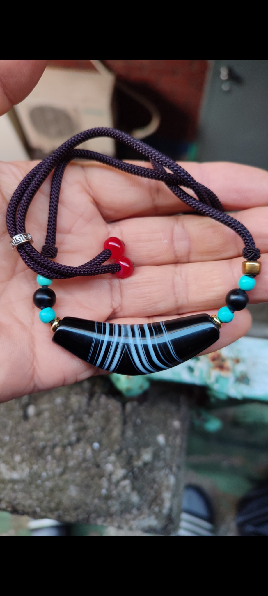 천연 잠사마노 목걸이