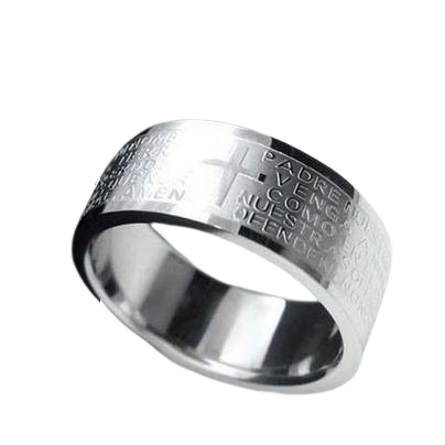 새 실버 십자가 주기도문 반지 티타늄 스틸 기독교 성경 천주교 패션