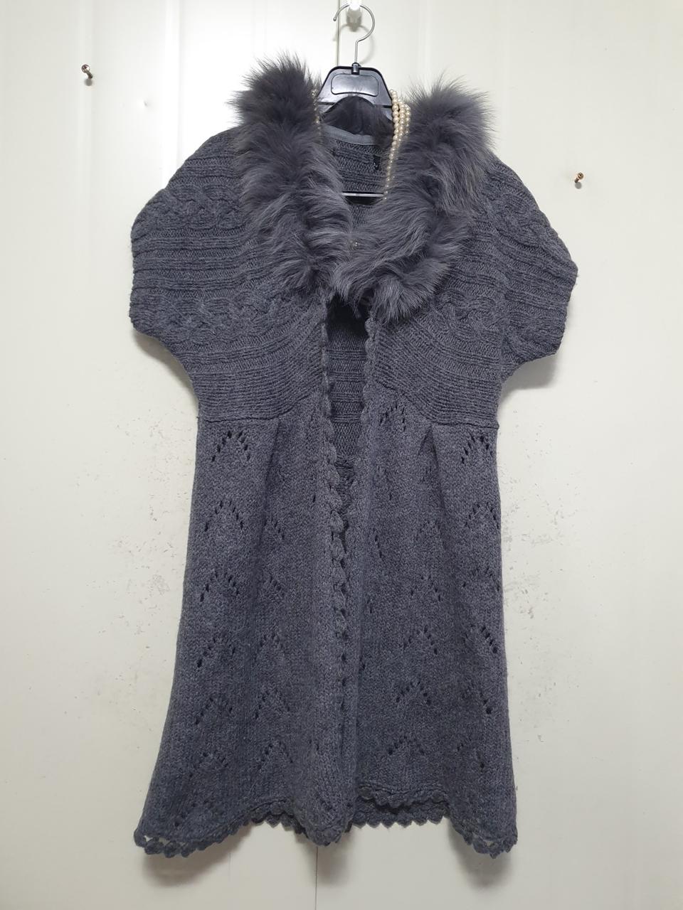 여우털배색 니트 롱 가디건.코트.모헤어