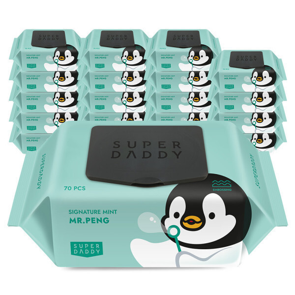 슈퍼대디 미스터펭 70gsm민트 캡형 70매 20팩 아기 물티슈