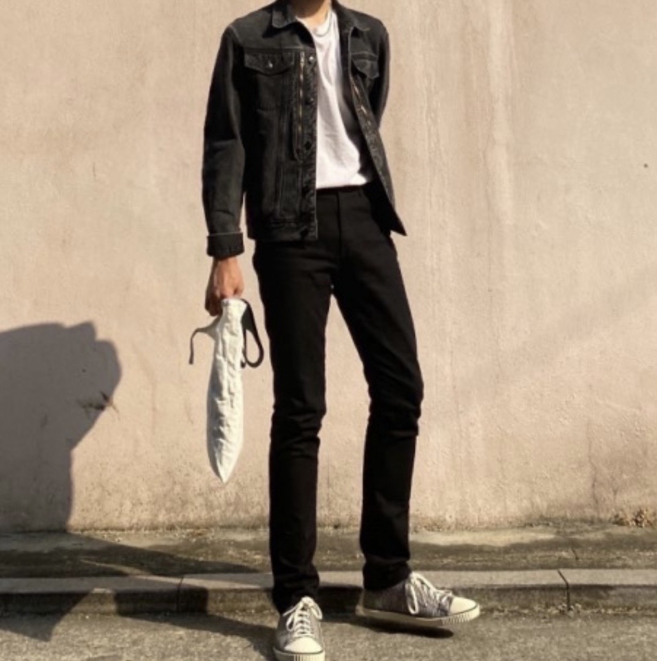 메종미네드 헤렌 바이커 바이크 스노우워싱 지퍼 데님 흑청자켓 (블랙)