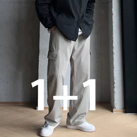 1+1 바스락 고탄력 카고세미와이드 밴딩팬츠 [M-3XL]