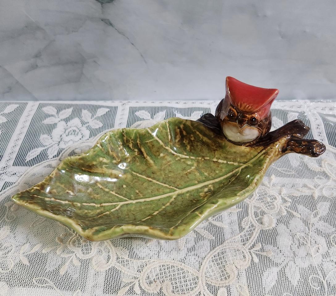 새상품)도자기부엉이 나뭇잎 트레이