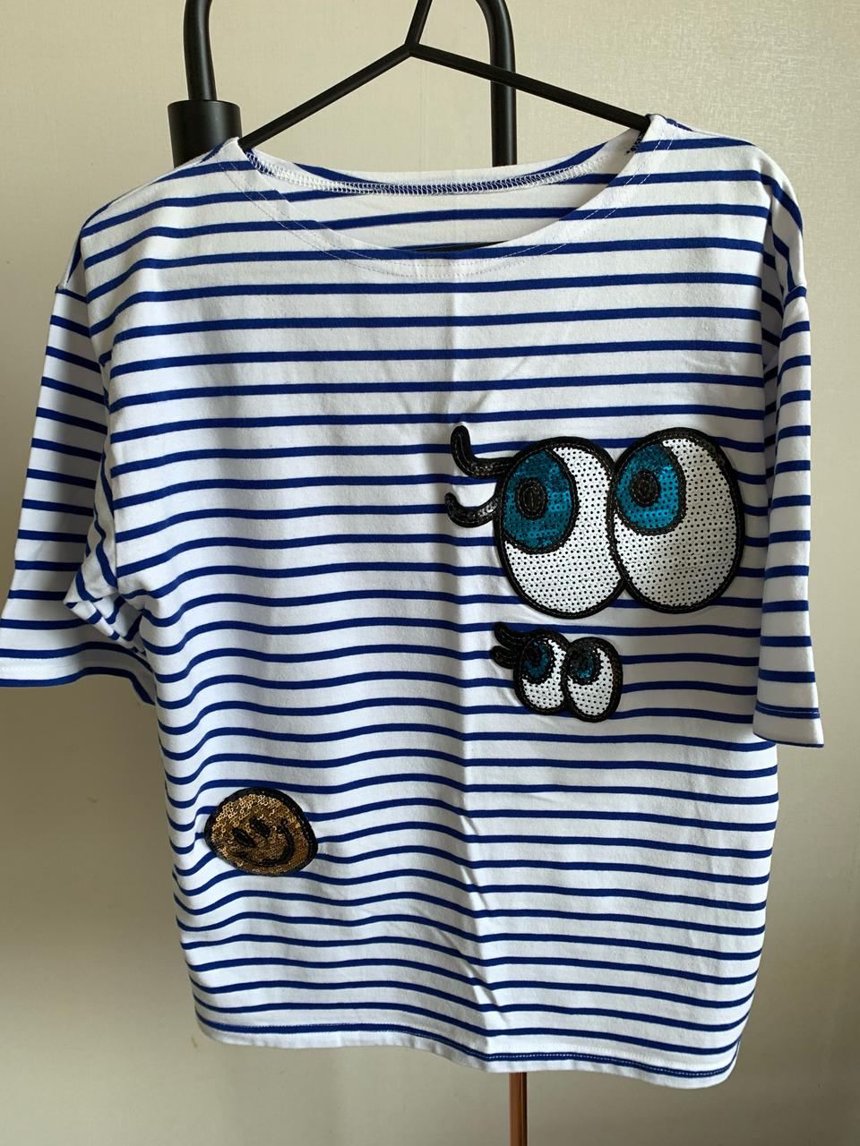 블루 스트라이프 스팽글 티