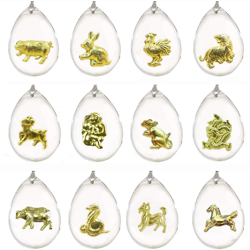 새 랜덤 발송 24K 12지신 동물 순금 크리스탈 공예 황금 목걸이 금