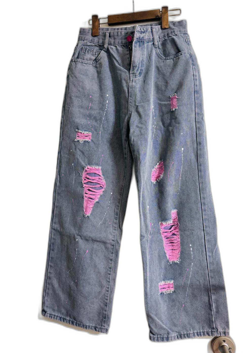 거의 새) 찢어진 청바지 빈티지스타일 펑크 캐주얼 스트레이트