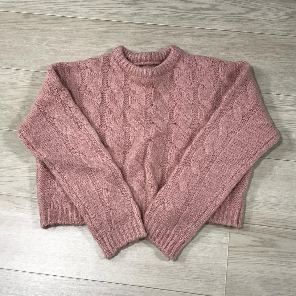 브랜디 몽그라미 울 알파카 꽈배기 크롭 니크 핑크