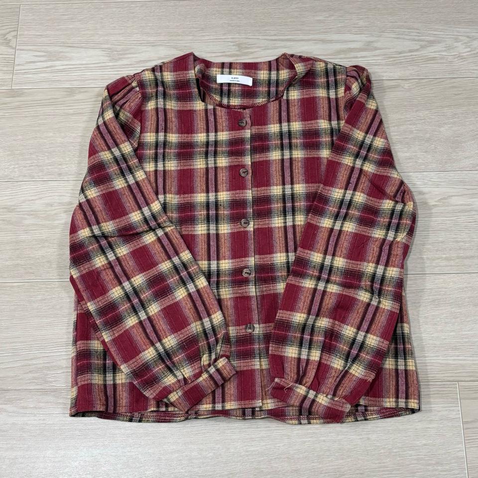 체크 패턴 스퀘어넥 블라우스