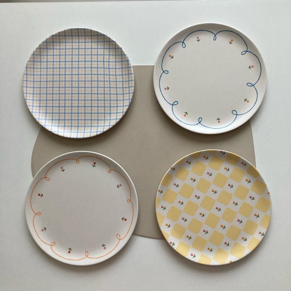 뱀부파이버 플라워 케이크접시 디저트접시 4P(미개봉)