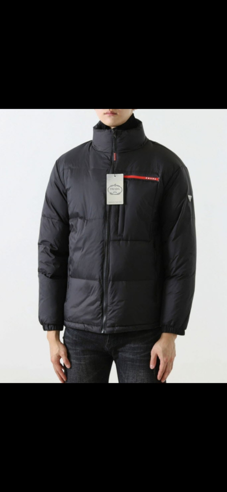 프라다 테크니컬 니트 레이어드 다운 패딩자켓