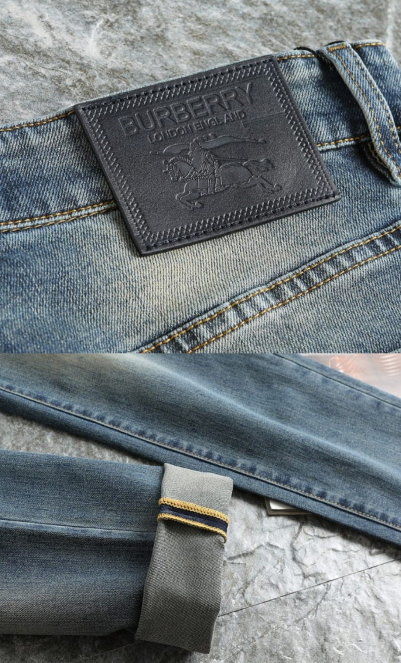 버버리 기사체크로고 가죽패치 스판 워싱데님진