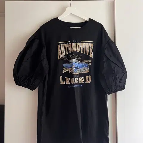 프린팅 퍼프 슬리브 소매 포인트 티셔츠 오버사이즈 원피스 (H&M)