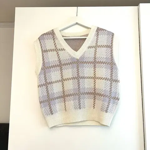 트위 Twee 라벤더 체크 연보라 니트 조끼 새상품