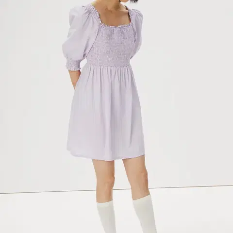 연보라 라일락 라벤더 스퀘어넥 스모크 원피스 새제품