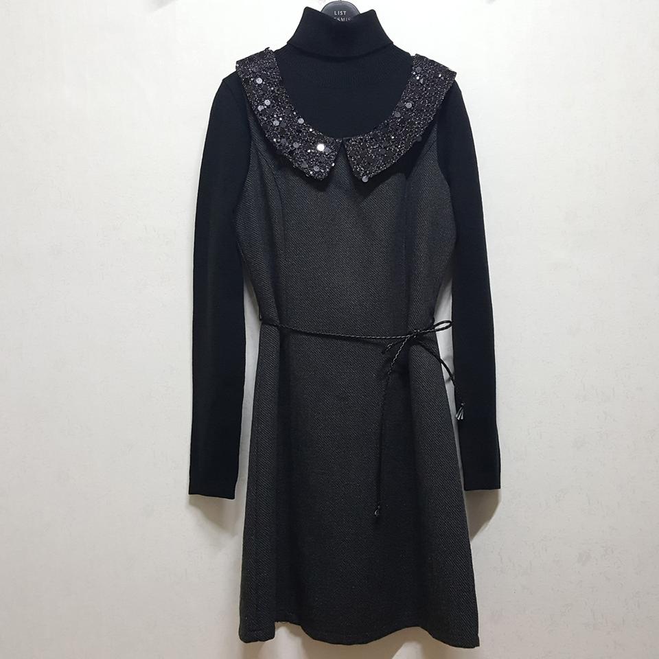 밸리걸 스팽글 카라 울혼방 원피스