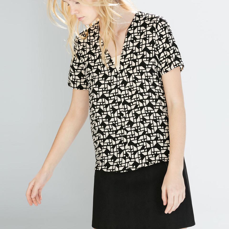 ZARA 자라 고급진 모자이크 패턴 반팔탑