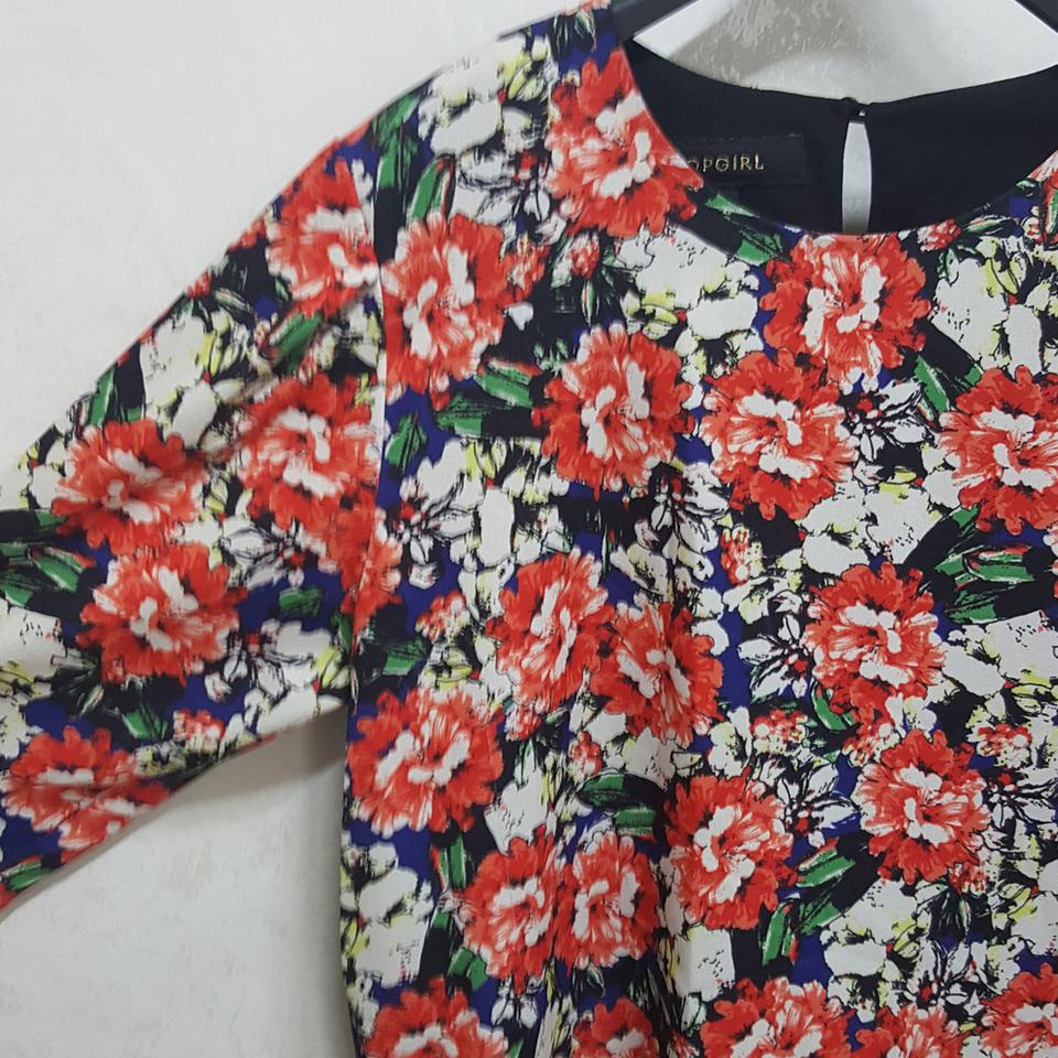 탑걸 플라워프린트 칠부탑 블라우스