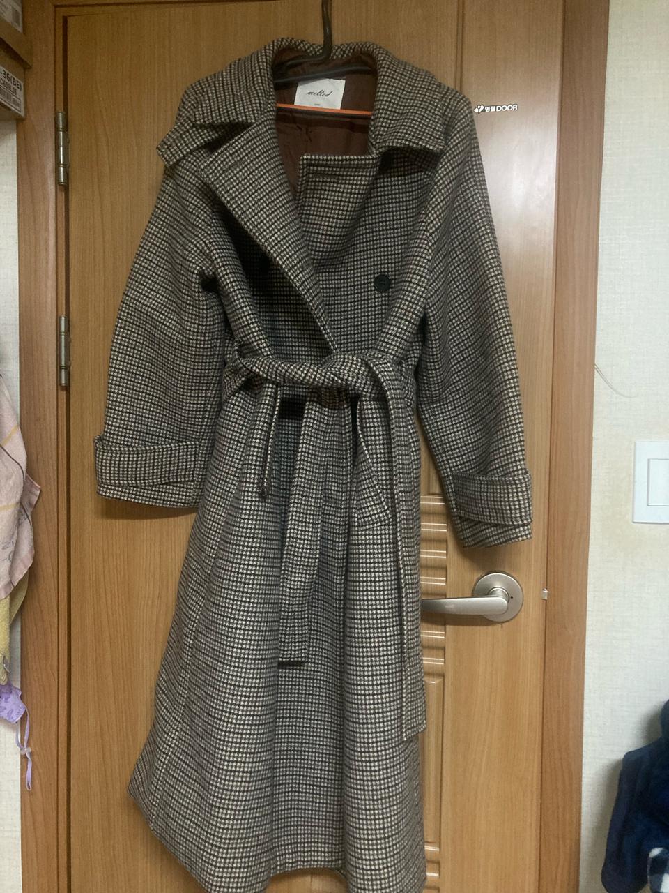 [현주조님 결제용] 체크 벨티드롱코트