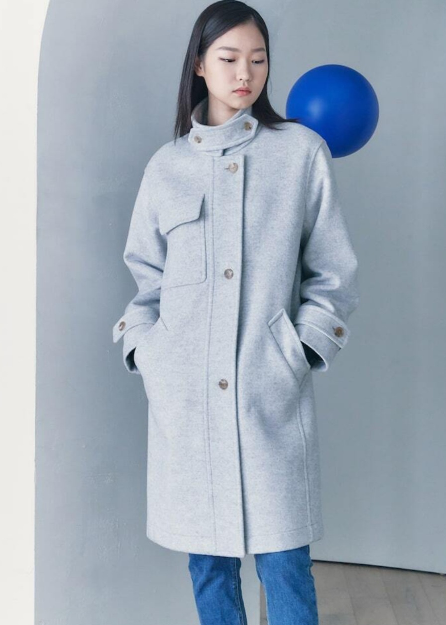 구호플러스 하이넥 세미 코쿤핏 캐시미어울 코트 프리사이즈