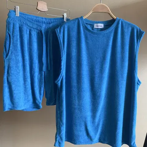 프리미엄 타월원단 아쿠아 블루셋업 트레이닝 홈웨어