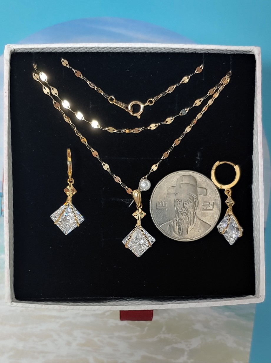 14k 목걸이+귀걸이세트 옐로우골드