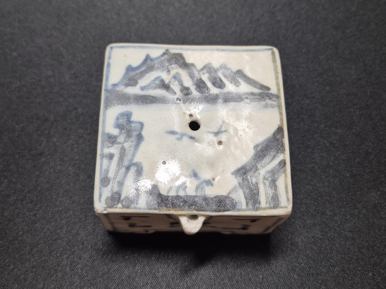 진품 분원 산수문 사각 백자 연적 조선 엔틱 앤틱 빈티지 고미술품