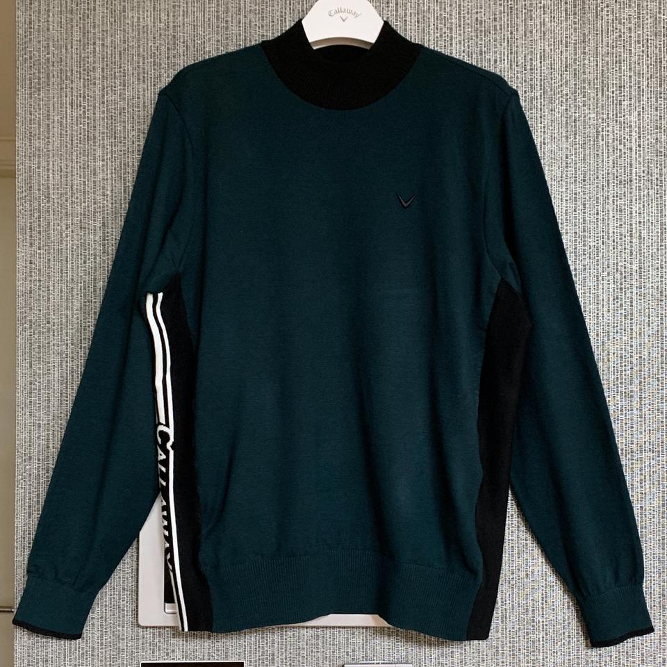 [미착용] 캘러웨이 방풍 풀오버 그린 블랙 배색 니트 스웨터 선물