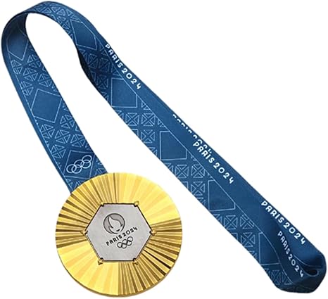 새 2024 파리 올림픽 금메달 메달 리본 기념 장식 전시