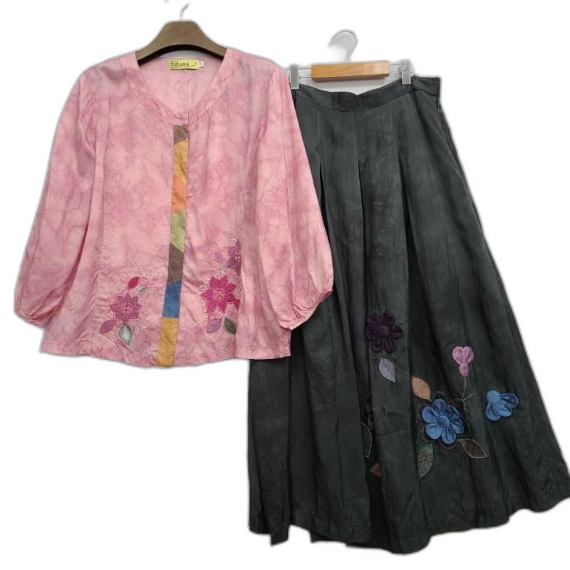 나무옷/77/플라워 인견 생활한복 치마 저고리세트//구제나라앨리스