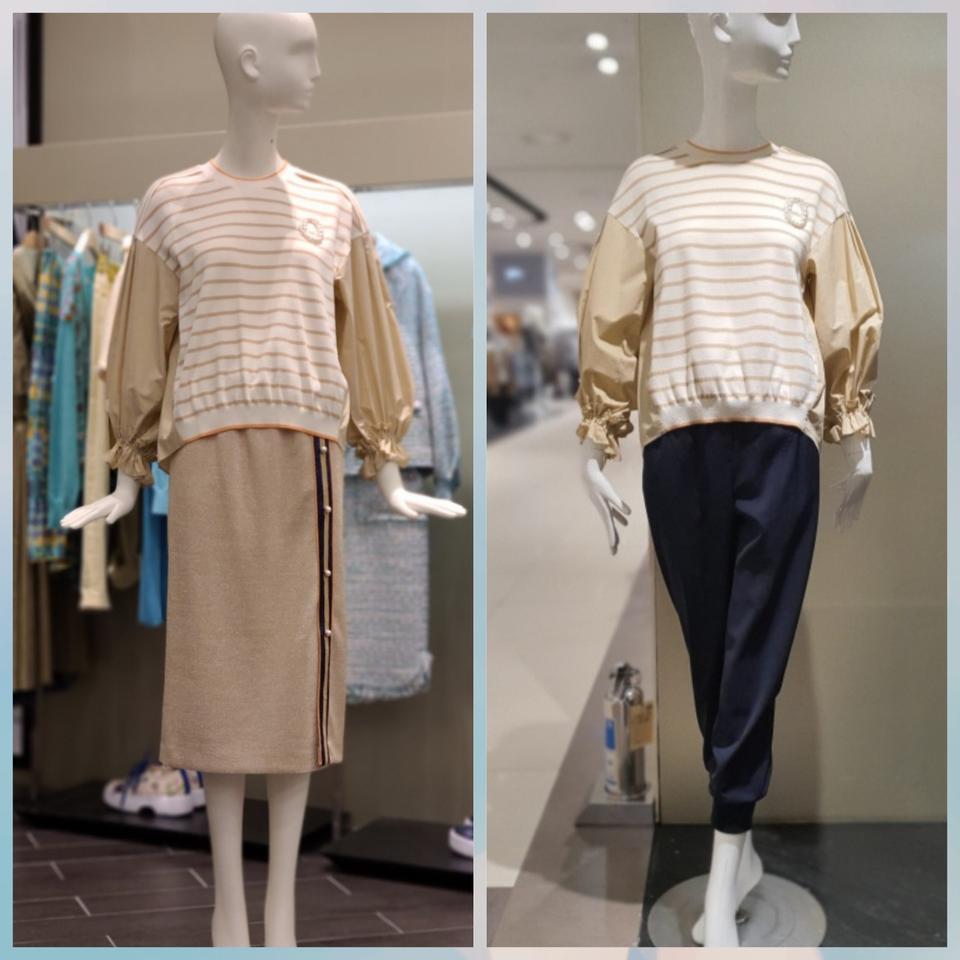 오즈세컨 스트라이프 블록 니트탑