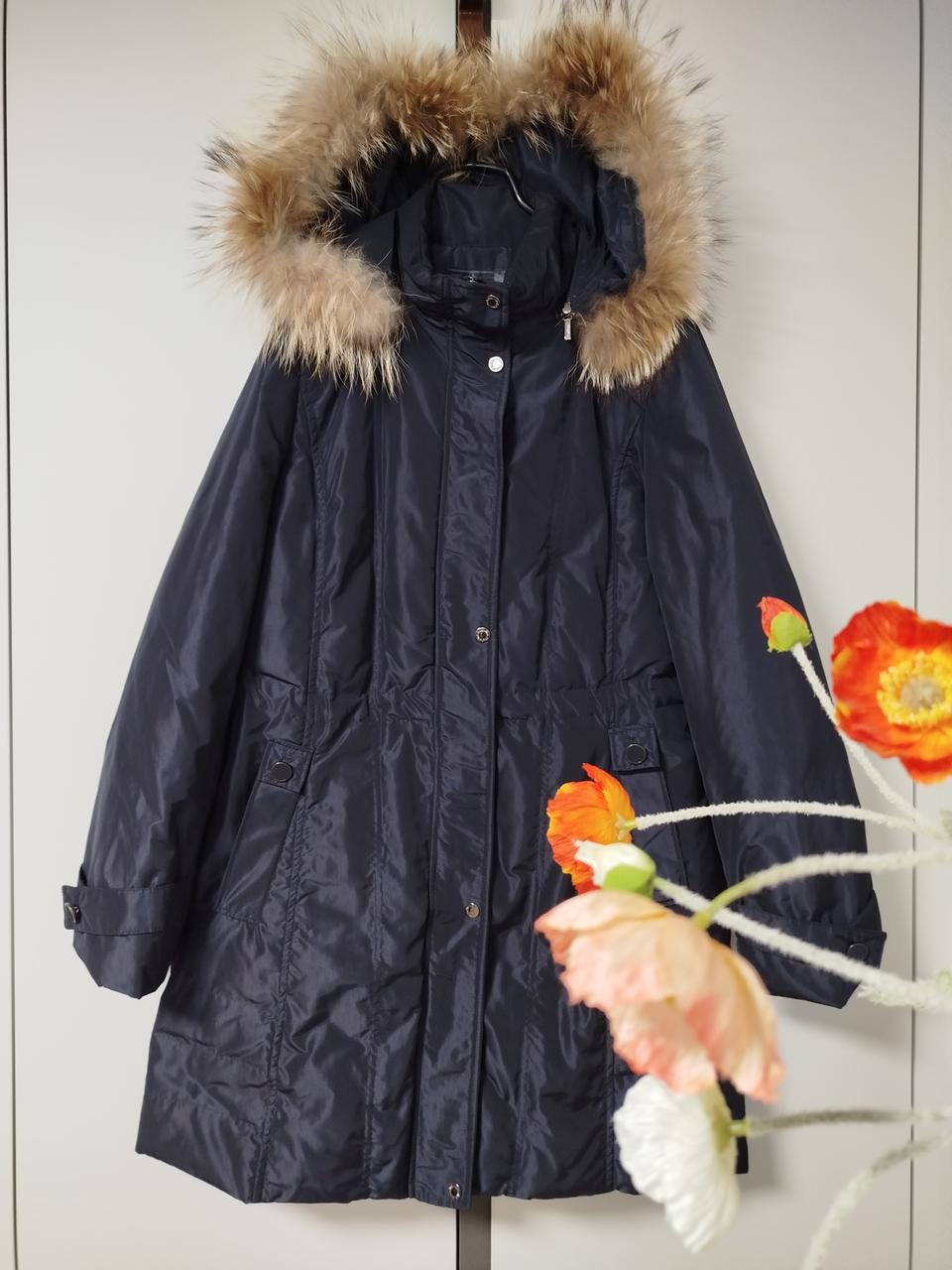55 66네이비 오리털 충전 리얼 너구리퍼 모자는 탈부착 가능 패딩코트