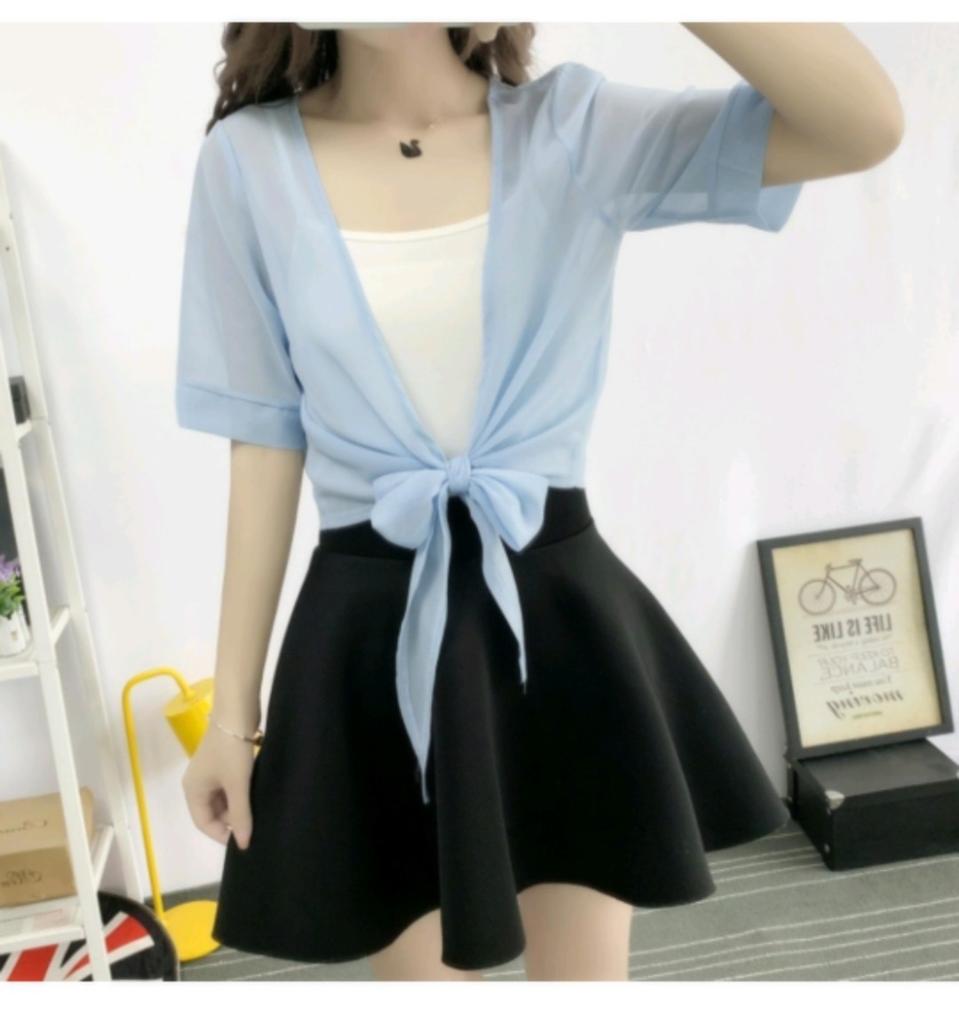 쉬폰 반팔 가디건 새미개봉