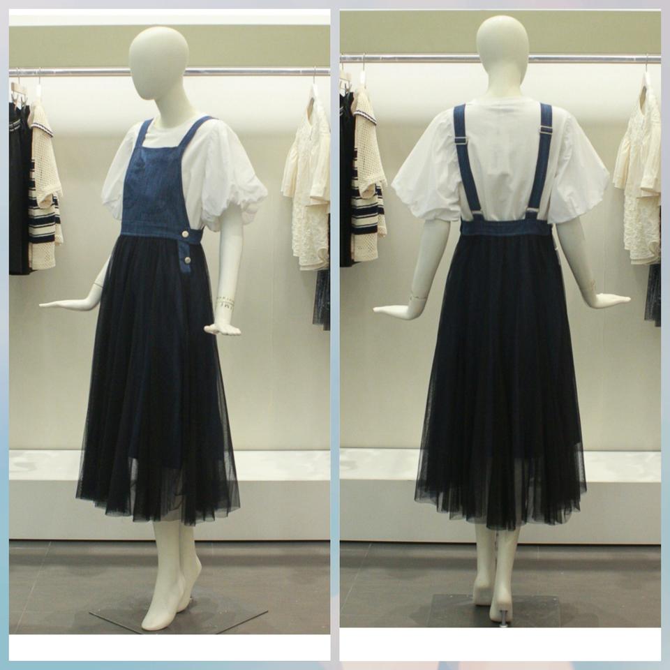 오즈세컨 튤레이어 데님 원피스