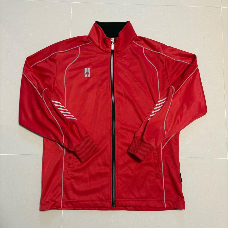 정품 데상트 올드스쿨 트랙탑 집업 저지 레드 트레이닝 자켓