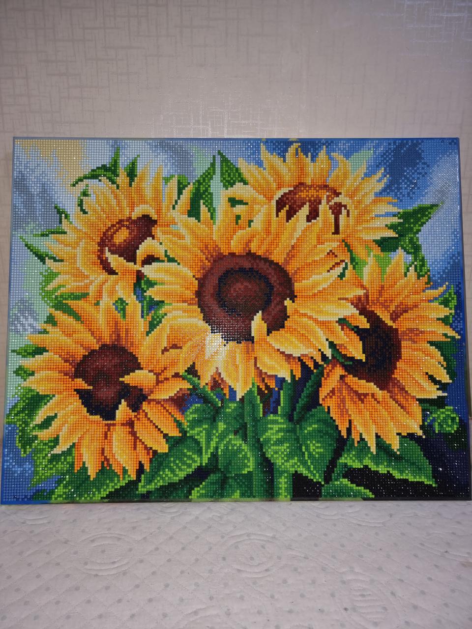 5개해바라기 보석십자수 캔버스형 완성품