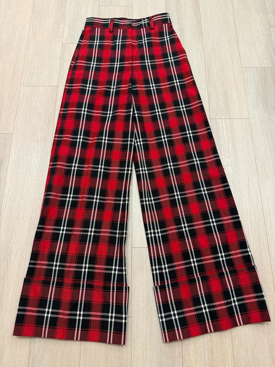 MSGM 레드 체크 와이드 팬츠 40size