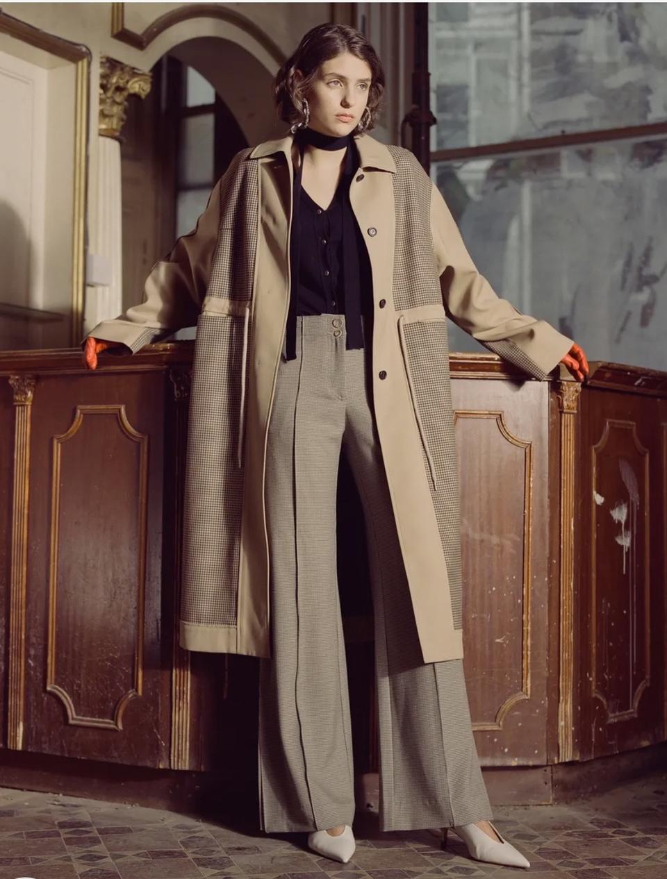 앤더슨벨 포 우먼 체크 트렌치코트