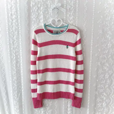 티니위니 베어 핑크 니트 곰돌이 하구미 긴팔 단가라 줄무늬 갸루 y2k