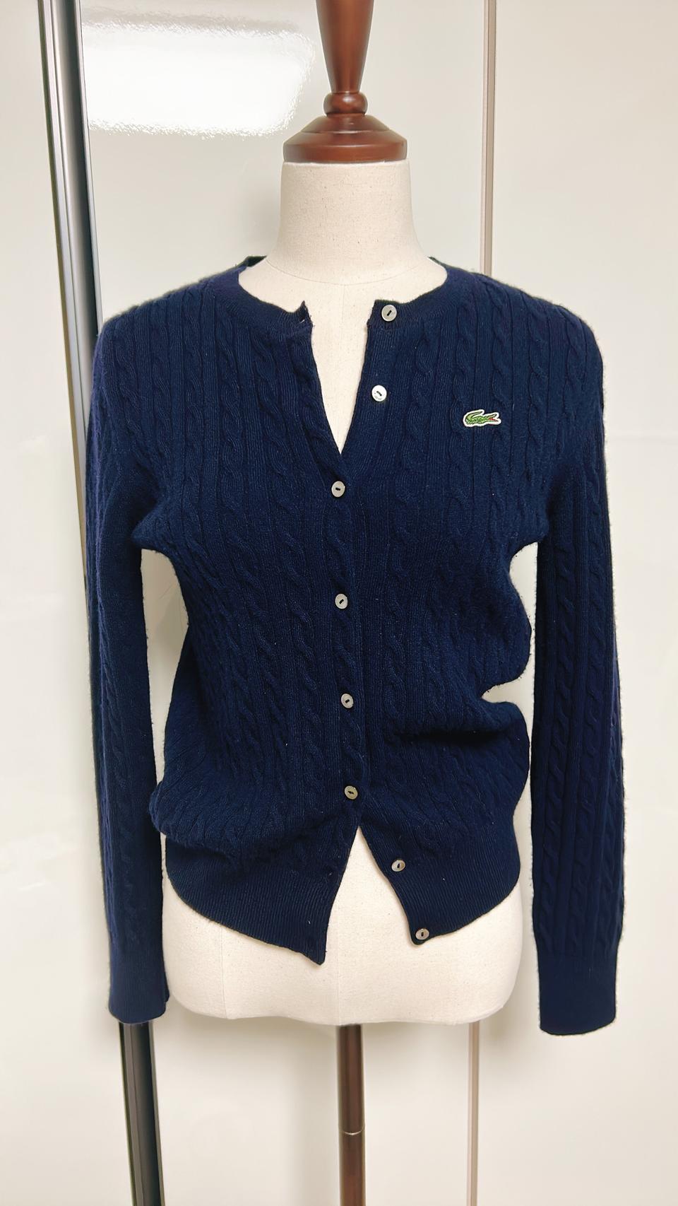 라코스테 케이블 크루넥 가디건 네이비