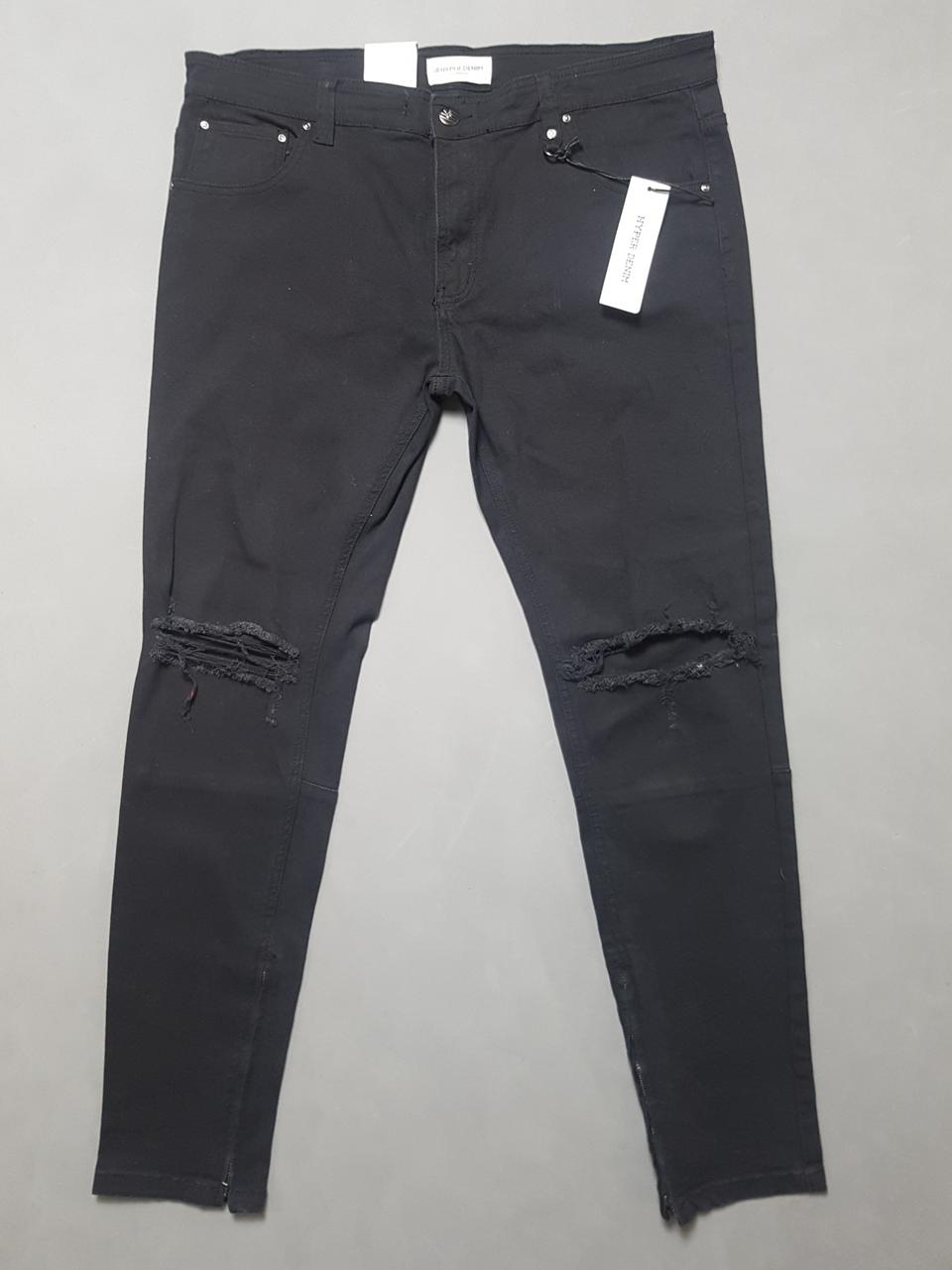 새제품 [38] 하이퍼데님 무릅디스 슬림핏 블랙진