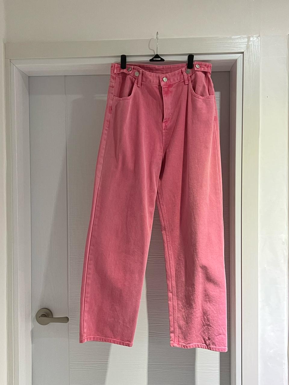 1회착용) 핑크 와이드데님